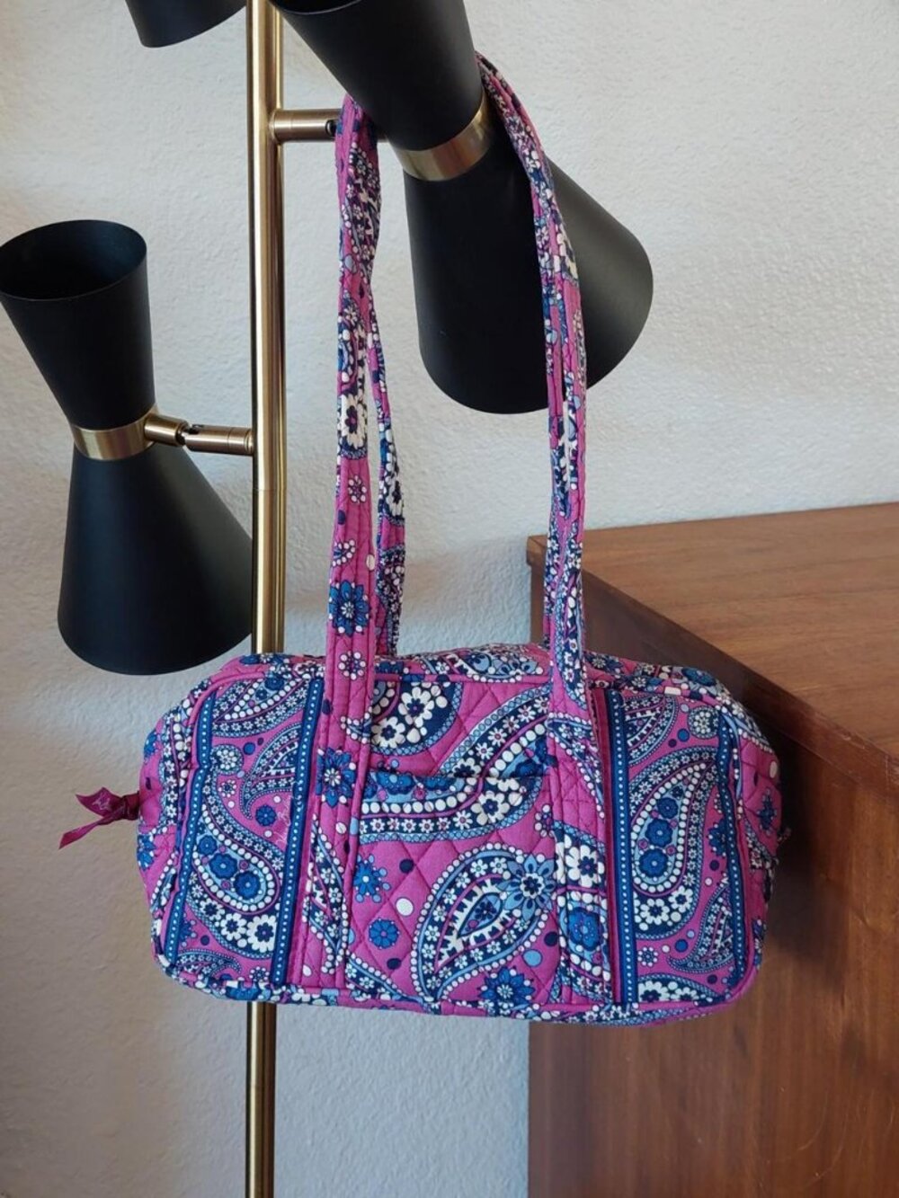 VTG Vera Bradley Quilted Bowler Shoulder Bag Boysenberry Purple Paisley Retired
